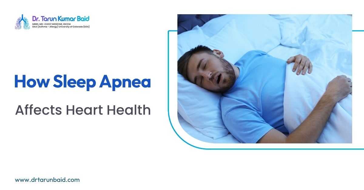 Sleep apnea patient sleeping with breathing difficulties, highlighting the connection between sleep apnea and heart health