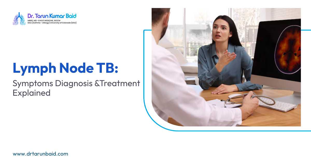 Doctor consulting a patient about lymph node TB, explaining symptoms, diagnosis, and treatment using medical imaging on a computer screen.