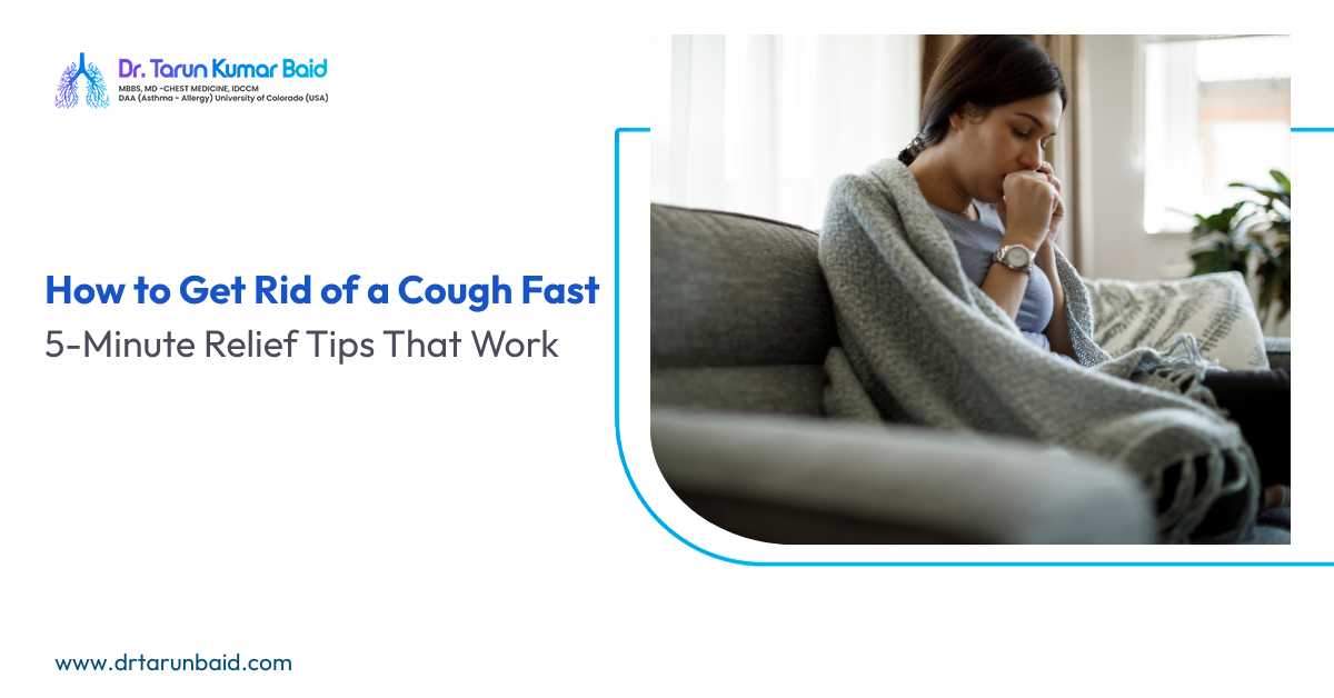 Woman coughing on sofa with blanket – 5-minute cough relief tips by pulmonologist Dr Tarun Kumar Baid