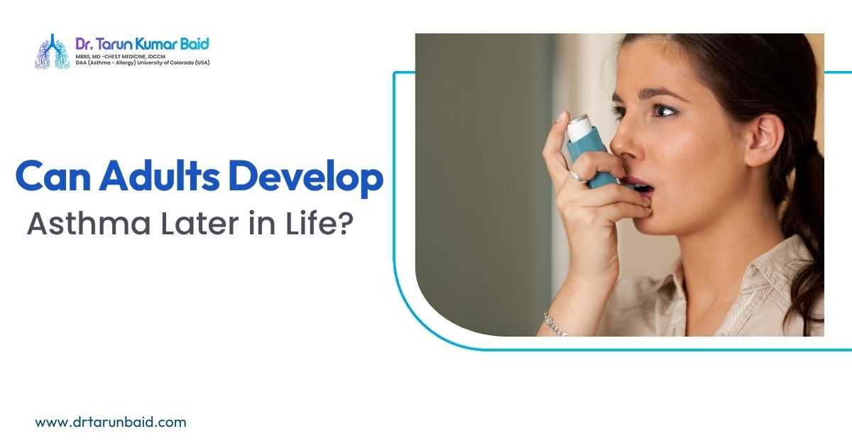 Adult woman using an inhaler for adult-onset asthma treatment by Dr Tarun Baid, Asthma Specialist in Siliguri